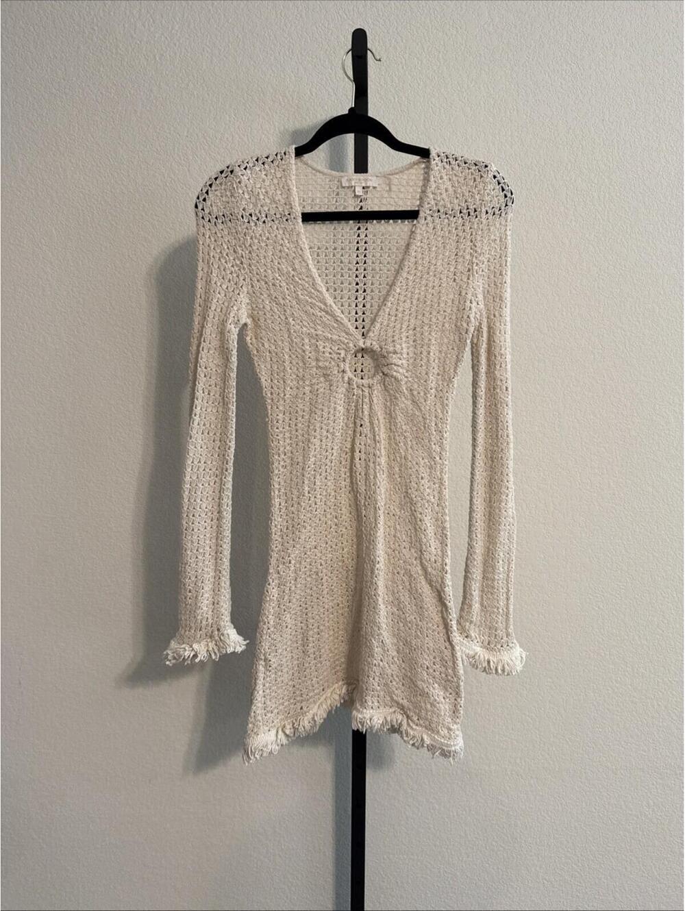 (flaw) Ramy Brook Boho Crochet Eyelet Cover Up Ivory Beach Resort Cotton - XS